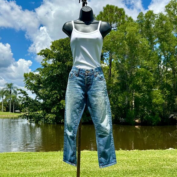 True Religion Kingston 100% Cotton Denim Womens Straight Leg Capri Button Fly 27 - Picture 2 of 16